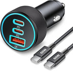 67W 3-Port Super Fast Type C Car Charger USB C for Samsung Galaxy S26 S25 S24 S23 S22 Ultra, iPhone 17/Air/16/15 Pro Max, Android, PD/QC Car Phone Adapter Accessories for Men Women + 3FT USB-C Cable