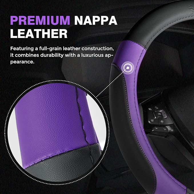 Car Steering Wheel Cover, Microfiber Leather Steering Wheel Covers with Anti-Slip Lining, Breathable Elastic Car Steering Wheel Protector, Universal Standard Size 14-15 inch