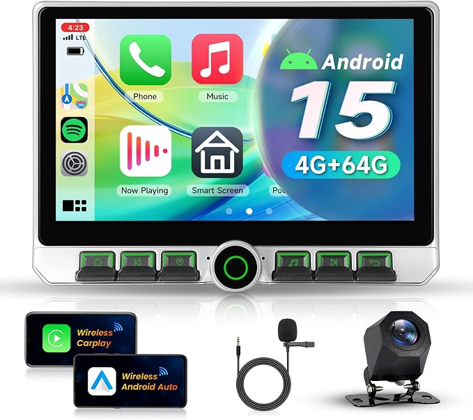 4G+64G Android 15 Doubel Din Car Stereo with Wireless Carplay Android Auto, 1280 * 720 Touch Screen GPS/WiFi/Bluetooth 5.0/ FM/32EQ/ SWC/Backup Camera
