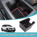 Armrest Storage Box Compatible with Audi Q4 E-Tron 2022 2023 2024 2025, Car Center Console Organizer Tray Armrest Box Insert Coin Container ABS Interior Accessories, With Door Lock Version