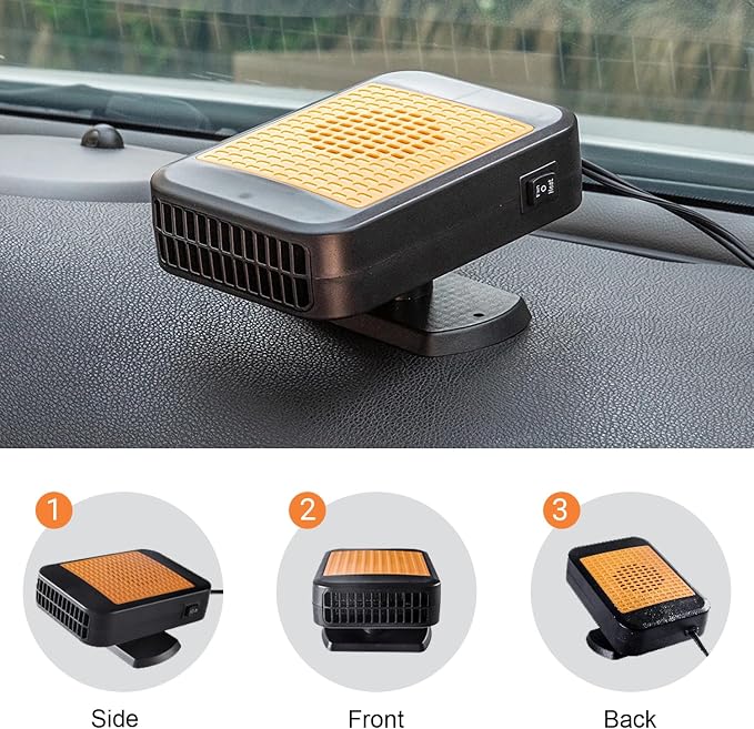 12V Car Heater for Vehicle 2-in-1 Portable Car Heater with 360°Rotation Defroster Windshield Heater That Plugs Into Cigarette Lighter for Vehicle SUV Trucks & RVs