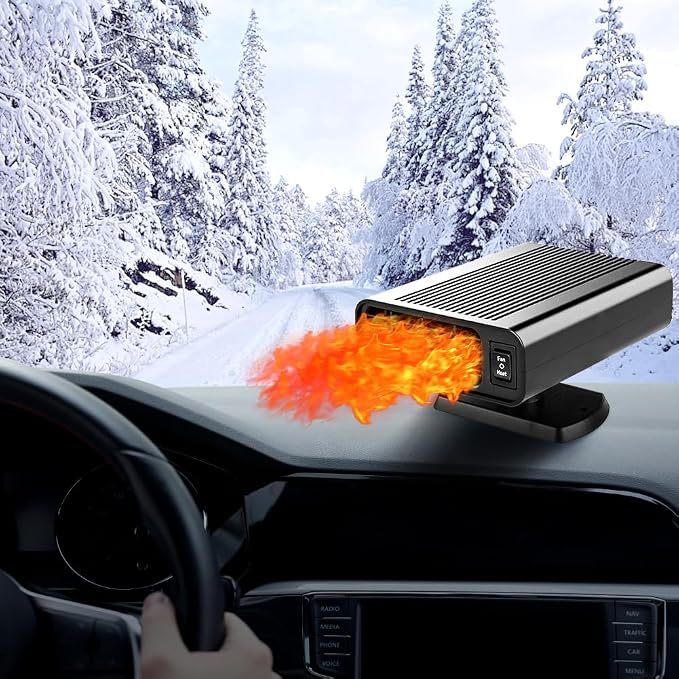 12V Dual-Mode Car Heater & Defogger, 150W Rapid Windshield Defroster & Cooler-Compact Design for Easy Cigarette Lighter Connection(M)