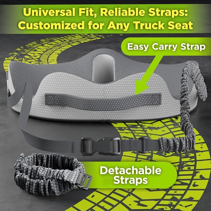 Truck Seat Cushion for Truck Driver Seat Cushion – Upgraded Back Support, Thick and Firm Memory Foam, Pain Relief for Hours of Driving, Maximum Tush Comfort and Trucker Approved