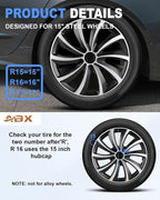 Hubcap Wheel Covers Hub Caps 15 Inch Set of 4 Black & Silver Universal Wheel Rim Cover R15 Stylish Car Decor Wheel Covers for Toyota Camry Nissan Mazda (Black&Silver, 15 inch)