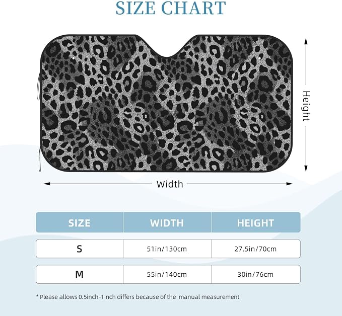 Windshield Sun Shade Cheetah Print Leopard Black Car Front Window Sunshade Cover for Truck SUV Blocks UV Rays Automotive Visor Interior Protector 51 x 27.5 inch