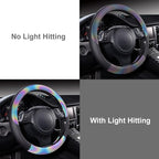 Chameleon Iridescent Reflective PU Leather Steering Wheel Cover,15Inch Universal Fit for 95% Suvs,Sedans,Vans,Trucks for Unique Cute Women Lady Girly(Black Colorful Color Change) Multicolor