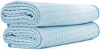 Dry Me A River, Professional Korean 70/30 Blend Microfiber Waffle-Weave Drying & Detailing Towels, Soft Suede Edges, 390 GSM, 20x40 Inches, Light Blue, 2-Pack