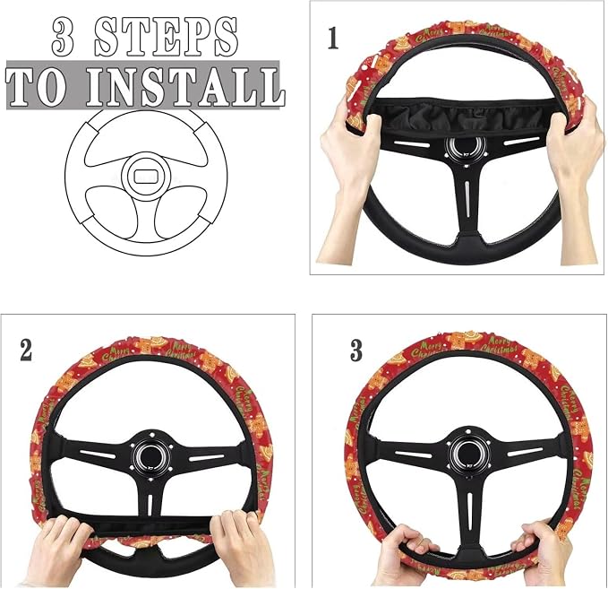 Christmas Day Print Car Steering Wheel Covers Universal Fit 14-15 inch Sweat Absorption Anti-Slip Steering Wheel Protector Cover Stretch-on Automotive Car SUV