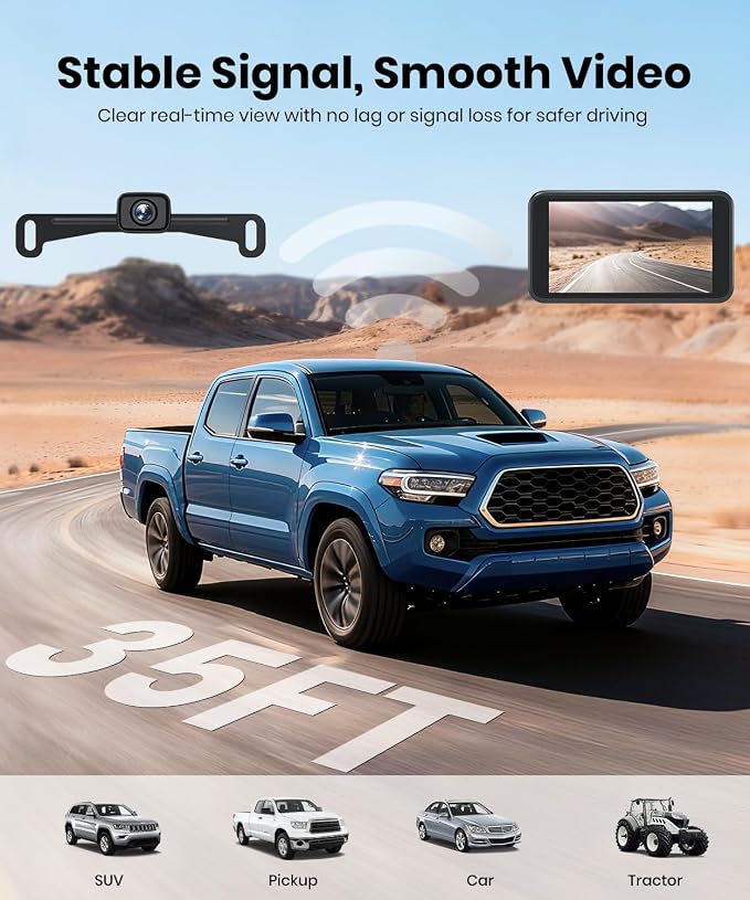 5“ Wireless Backup Camera with 1080P Dual-Channel Monitor | Easy Install for Powered by USB Boost Cable, Stable Real-Time View, IP69K Waterproof Night Vision for Car SUV Truck Pickup
