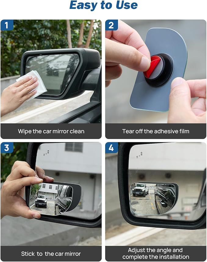 XLarge Blind Spot Mirror 2 Pack 3.7‘’×2.5‘’ HD Frameless Convex Glass for Wide Angle View and Safer Lane Changing Compatible with SUVs Trucks RVs Easy Stick On & Long Lasting Durability