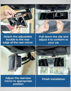 Rear View Mirror, Universal 12 Inch Panoramic Rearview Accessories with Bling Rhinestones Crystal Diamonds Edge, Interior Clip-on Wide Angle Rear View Mirror -White