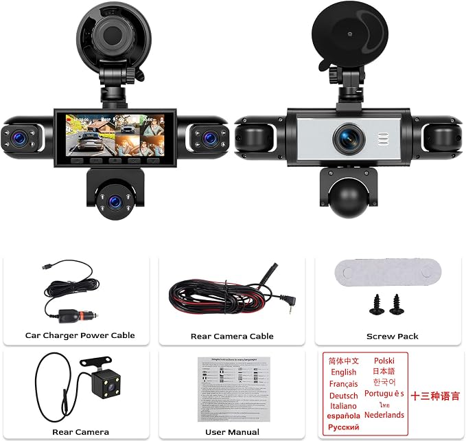 5-Lens Dash Cam for car 360°Wide Angle 3.16 Inch 1080P Dash Camera with Loop Recording Reversing Assistant 24-H Monitoring Easy Installation