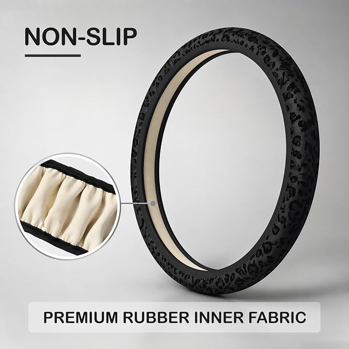 15 Inch Neoprene Steering Wheel Cover Non-Slip (Black Leopard Print)