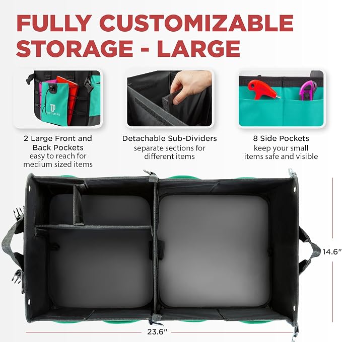 Teal Car Accessories Trunk Organizer Premium Multi Movable Compartments Collapsible car organizer, trunk organizer for Car, Suv, Automotive, gifts (Large Capacity)