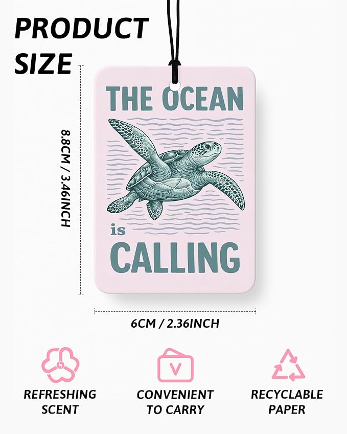 Coastal Beach Car Air Freshener 4 Pcs Coconut Scented, Summer Turtle Pink Bow Palm Tree Car Accessories Mirror Decor for Women, Girly Beachy Hanging Air Freshener for Cars Closet Drawer Books