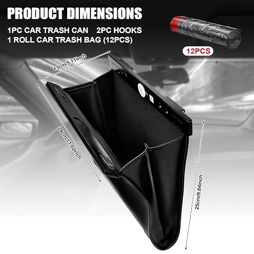 Car Trash Can with Smart LED Light, Magnetic Closure Leather Car Trash Bin, Cars Garbage Organizer and Storage with Automotive Trashs Bag for Backseat Console Door Suvs, Leak Proof Odor Lock