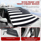 1 PC Car Windshield Snow Cover, American Flag Design Snow & Ice Protection De-Frost Cover, 69" x 42" Four Seasons Universal Shade Anti-UV Cover, Auto Universal Accessories (Black)