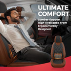 Black Brown Car Seat Covers Full Set - Faux Nappa Leather Seat Covers for Cars, Breathable Waterproof Front Seats Protector with Lumbar Support, Universal Fit for Automotive Sedan SUVs Pickups