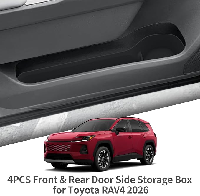 4PCS for Toyota RAV4 2026 Front & Rear Door Side Storage Box TPE Door Handle Organizer Car Accessories Black