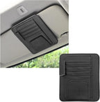 Small Leather Car Sun Visor Organizer, Multifunctional Auto Visor Document Holder with Sunglasses Clip, Universal Car Interior Organizer for Drving License, Card, Pen (Black)