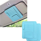 2PCS Small Leather Car Sun Visor Organizer, Multifunctional Auto Visor Document Holder with Sunglasses Clip, Universal Car Interior Organizer for Drving License, Card, Pen (Blue)