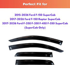 KPY Rain Guards Fit for 2015-2026 Ford F150 SuperCab, Out-Channel Window Visors Vent Deflectors 4PC, Truck Accessories for 2017-2026 F150 Raptor F250 F350 F450 F550 Super Duty SuperCab (Extended Cab)