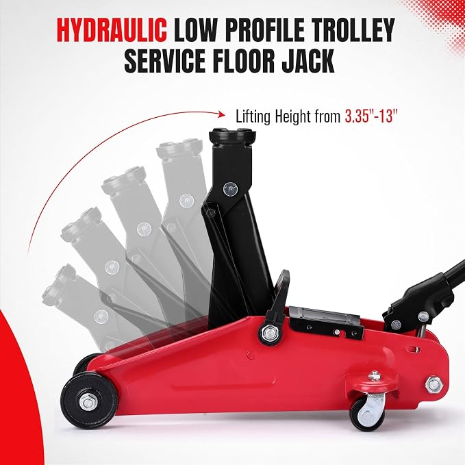 2 Ton Low Profile Hydraulic Floor Jack, Reinforced Steel Trolley Jack with 360° Swivel Casters, Safety Valve & Oxford Storage Bag for Car SUV Truck 4x4