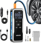 Tire Inflator Portable Air Compressor, Dual Power (Cordless & 12V DC) Air Pump for Car Tires, 150PSI Fast Air Pump for Moto, Bike, Large Capacity Battery, Digital Gauge with Emergency LED Light