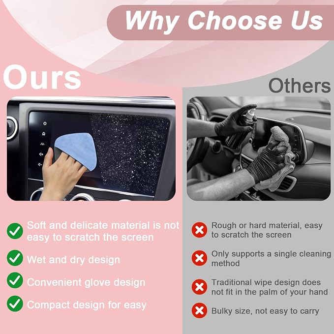 Car Screen Cleaner, 4.1''×4.1'' Microfiber Dashboard Wipes, Square Microfiber Cloth, Automotive Display Wipes,Vehicle Screen Cleaner Tool for Dashboard Display, Car Interior Tool (Pink)