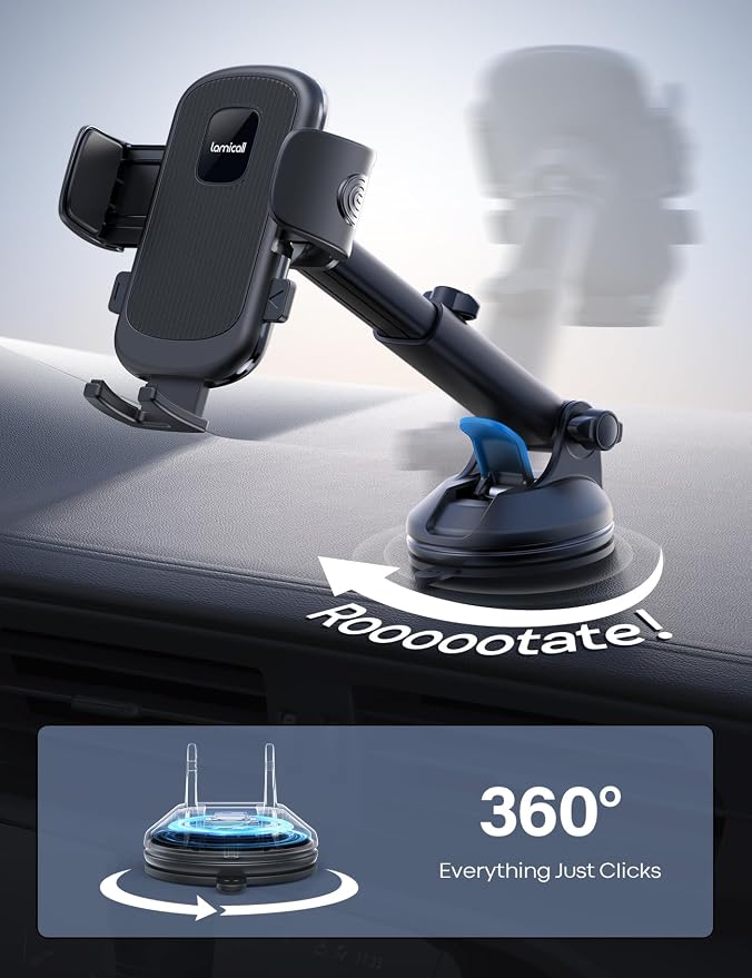 Car Phone Holder - [Strongest Military-Grade Suction Cup] 360° Rotation Phone Holders for Your Car Quick Release Adjustable Phone Mount for Car Dashboard for iPhone 17 16 Pro Max Galaxy Truck