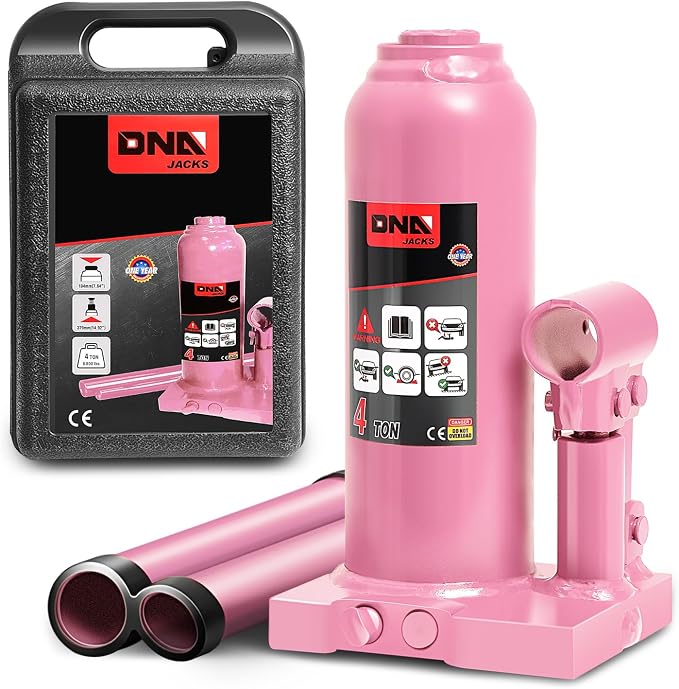 4 Ton / 8000 lbs Lifting Automotive Welded Hydraulic Bottle Jack for Car SUV Pickup, Auto Repair, with Manual Handle & Carrying Storage Case, Pink