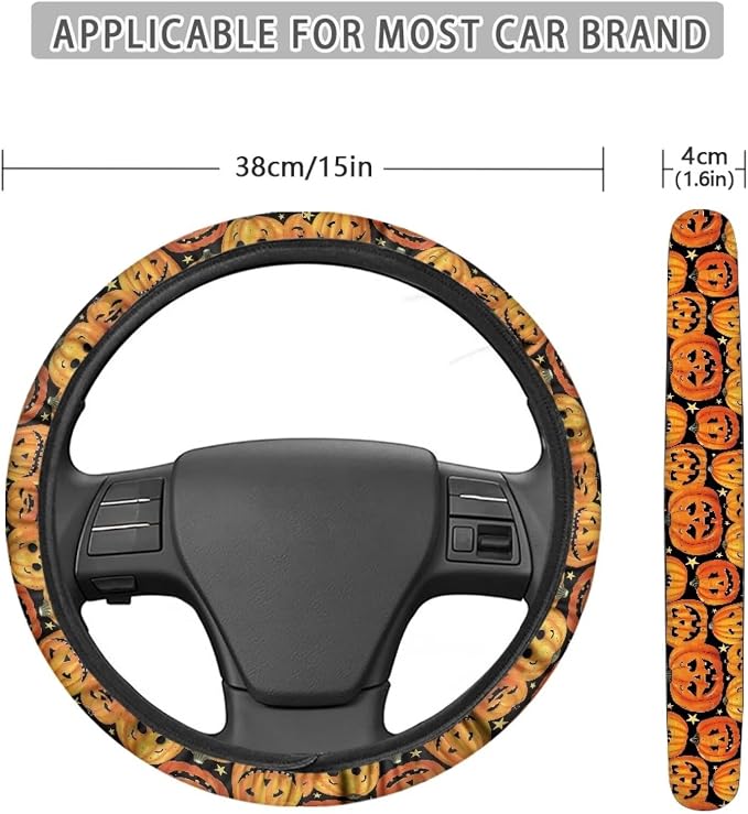 Car Steering Wheel Cover Universal 15 Inch Non-Slip Comfortable Stretch Decorative Halloween Auto Steering Wheel Protector Automobile Accessories, Pumpkin Star