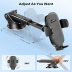 Car Phone Holder Mount, Strong Suction Dashboard & Windshield Phone Holder for Car, Hands-Free, Compatible with iPhone Samsung All Phones, Ideal for Delivery & Uber Drivers, Fleet Vehicles