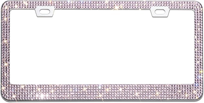 Bling License Plate Frame for Women, 1PCS Sparkly License Plate Frames| Over 1200 pcs 14 Facets Bedazzled Clear Glass Diamond Rhinestone Crystals w/Free Glitter Diamond Box (Pink)