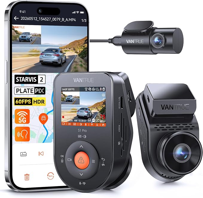 S1 Pro Dash Cam Front and Rear, 60FPS STARVIS 2 Dash Camera, PlatePix™ Tech, AI Dual Dash Cam with ADAS & BSD, Night Vision Car Camera with 5G WiFi, GPS, Voice Control, 24/7 Parking Mode