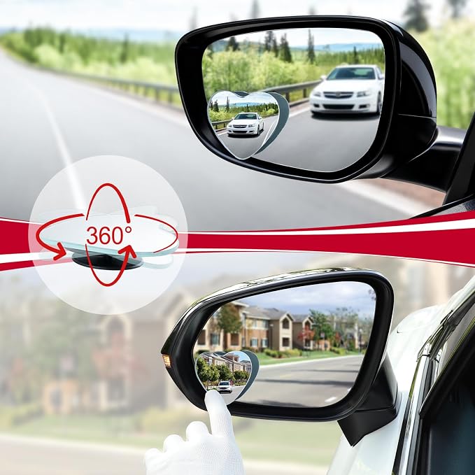 Blind Spot Mirrors, Heart Shaped HD Glass Frameless Convex Rear View Mirrors, Wide Angle Adjustable Stick for Side Mirror, Automotive Exterior Accessories for Car, SUV & Trucks, Pack of 2
