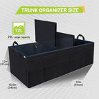 Trunk Organizer with Lid, 72L Large Capacity Car Organizer, 12 Pockets with Non-Slip Bottom, Collapsible 3 Compartments Car Storage Organizer for Suv/Jeep/Sedan/Van/Grocery, Black