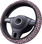 Pink Leopard Print Neoprene Steering Wheel Cover for Men Women Anti-Slip Elastic Steering Wheel Protective Cover 15in Universal Car Accessories Fit Cars, SUVs, Auto