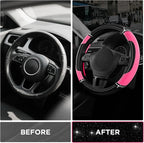 Leather Steering Wheel Cover - Made with PVC Leather - Anti-Slip, Universal Fit 14 1/2 inches to 15 inches - Hot Pink