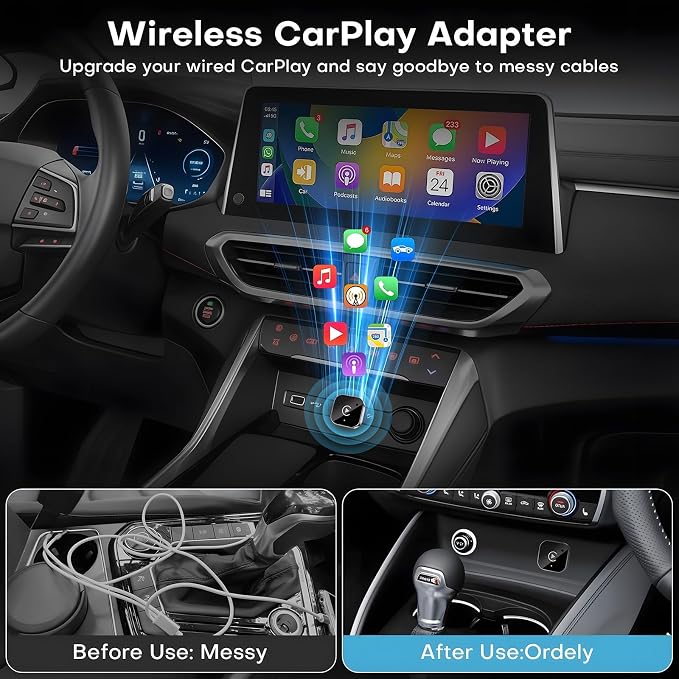 USB C Wireless CarPlay & Android Auto Adapter, Wired to Wireless Dongle | Plug & Play Compatible with iPhone & Android Smartphones,WiFi 6.0 Stable Connection & No Latency.