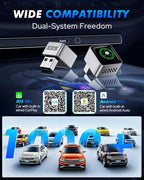 2-in-1 Wireless CarPlay Adapter - 1-Click Multi-Device Switch for Apple iPhone, 3s Auto-Connect, CarPlay & Android Auto, iOS 10+/Android 11+, Multi-User Seamless Connection, OTA Upgrade