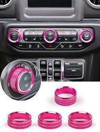 HVAC Climate Control Panel Knob Trim Kit & Light Control Switch Cover, Air Conditioner Knob Aluminum Alloy Ring for 2018-2024 Jeep Wrangler JL JLU & Gladiator JT, Interior Accessories, Pink