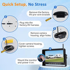 HD 1080P RV Backup Camera Wireless Easy Install: Plug and Play 7'' DVR 4-Channels Split Screen for Furrion Pre-Wired RVs System - AI Motion Detection Rear View Camera Clear Night Vision to 32ft