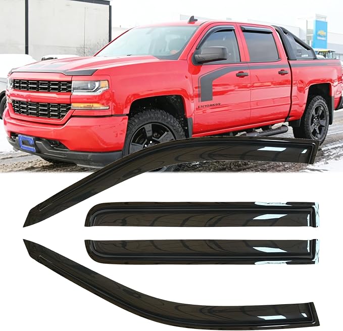 4pcs Original Shatterproof Window Wind Deflectors for 14-18 Silverado/Sierra 1500,15-19 2500/3500,19-24 4500,5500,6500,CV515 Crew,Rain Guards,Nice Looking Window Visors for Cars,Vent Deflector 94536