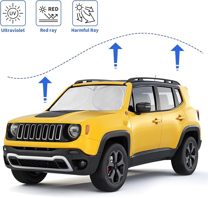 for Jeep Patriot Windshield Sun Shade for Jeep Renegade SUV 2015-2024 2025, Front Foldable Sunshade for 2017 Jeep Patriot SUV Car Sun Visor Cover Blocks UV Rays Keep Your Car Cooler