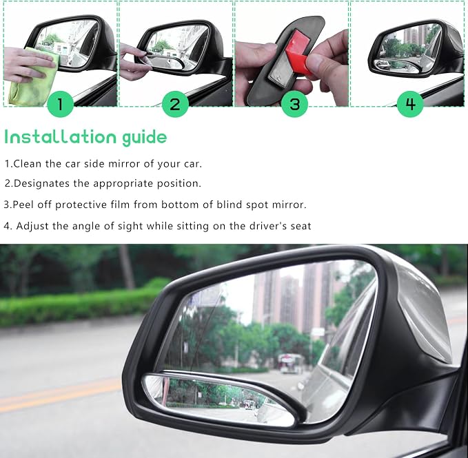 2PCS Blind Spot Car Mirror, Rectangular HD Glass Wide Angle Rearview Mirror with Adjustable Stick, Long Framed ABS Housing Convex Side Rear View Mirrors for Car SUV Truck (2 PCS)