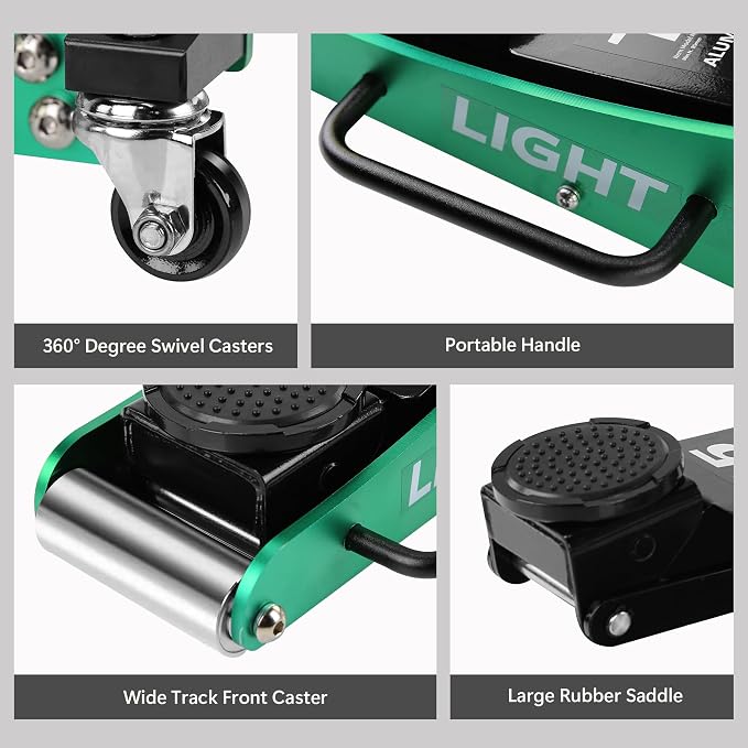 Floor Jack 1.5 Ton Hydraulic Low Profile Aluminum and Steel Car Jack, Lightweight Service Jack with Quick Lift Dual Pump, 3,000 lb Capacity, Lift Range 3.3"-14",Green
