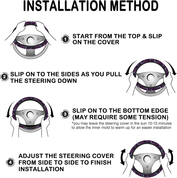 Purple Butterflies Steering Wheel Cover for Women, Anti-Slip Car Steering Wheel Cover with 2 Pcs Cup Holders Neoprene Breathable Car Accessories Universal 15 Inch Auto Interior Decor
