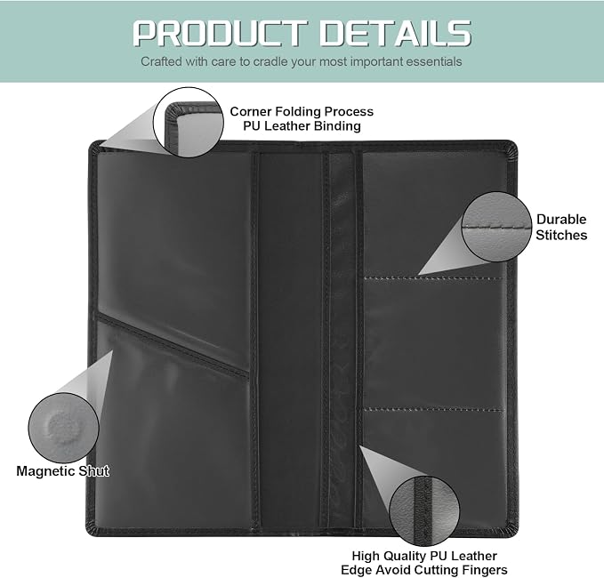 2Pack Car Registration and Insurance Holder,Car Document Holder for Cards License with Magnetic Shut,Vehicle Glove Box Car Organizer for Documents, Cards, License(Black)