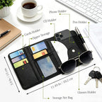 Black Car Sun Visor Organizer, 1-Pack Multi-Pocket Auto Storage Pouch for SUV and Truck, PU Leather Visor Holder with Zipper Pocket, Card Slots, Pen Loop, Sunglasses and Key Storage